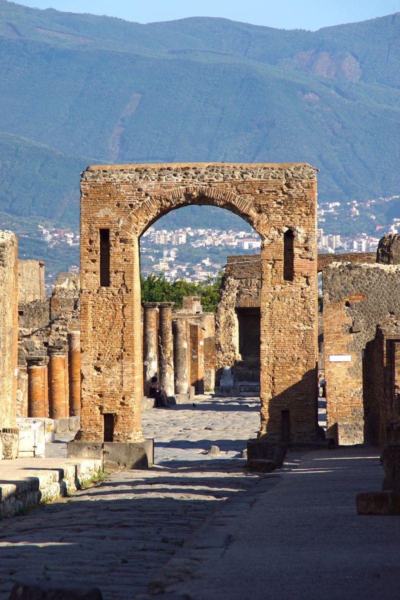 A street in Pompeii, with Vesuvius behind